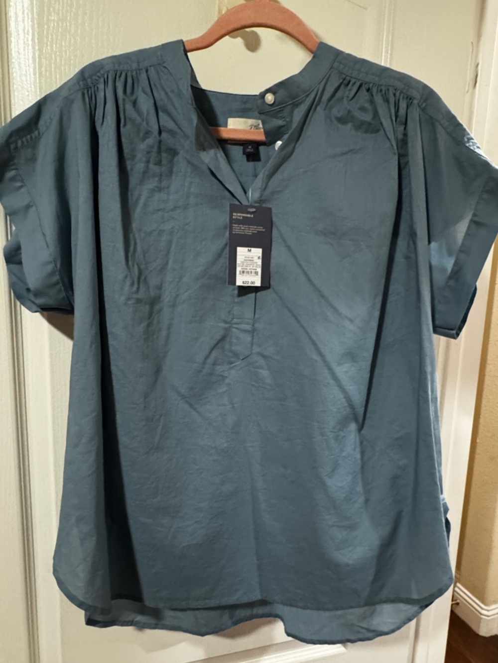 Universal Thread Slate Blue Short-Sleeve Band Collar Shirt